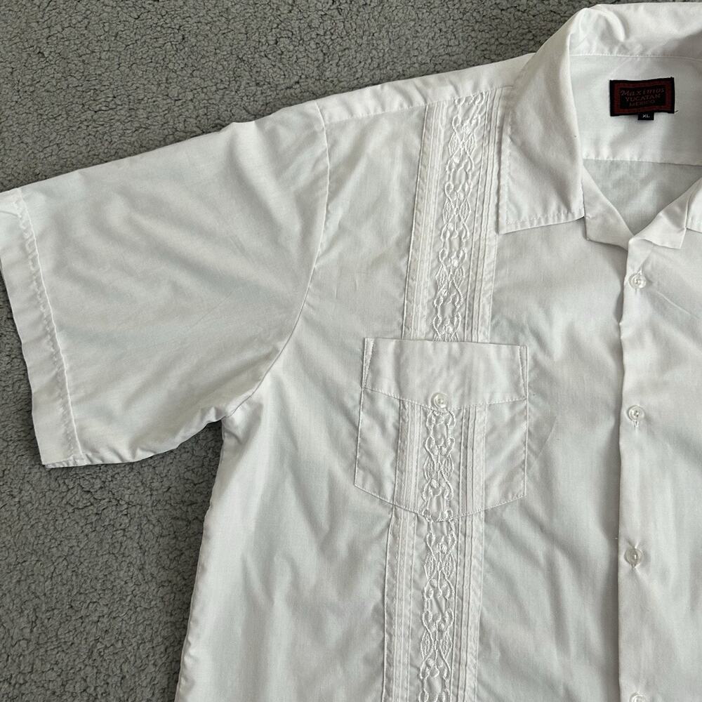 Maximos Yucatan Guayabera Shirt Adult XL White Polyester Blend 4 Pocket Mexico - Picture 4 of 14